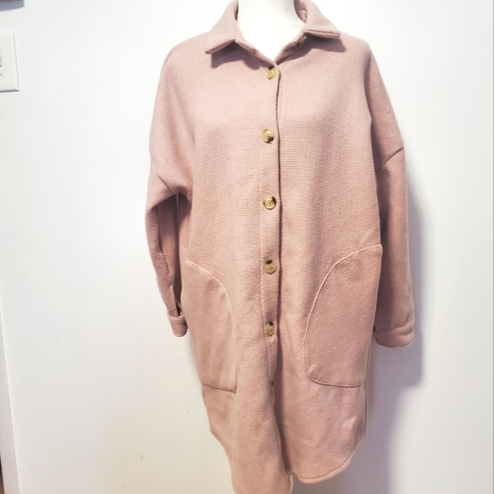 Design Lab Pink Textured Button-Front Jacket Shacket - Picture 2 of 5